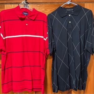 2 NAUTICA Mens XL polo shirt Red striped textured pique and black diamond smooth